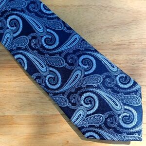 Blue and Silver Paisley Tie with Intricate Design